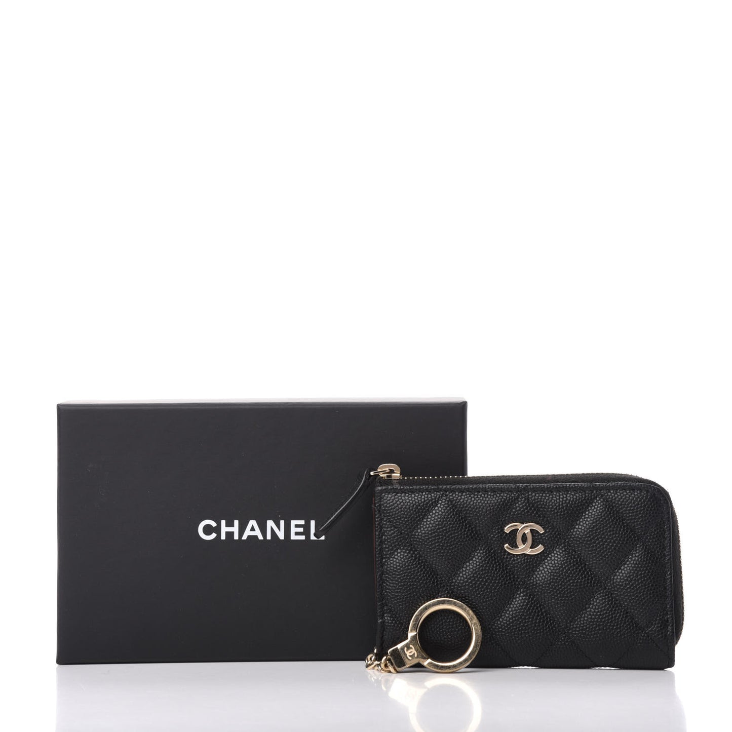 Caviar Quilted Zipped Key Holder Case Black