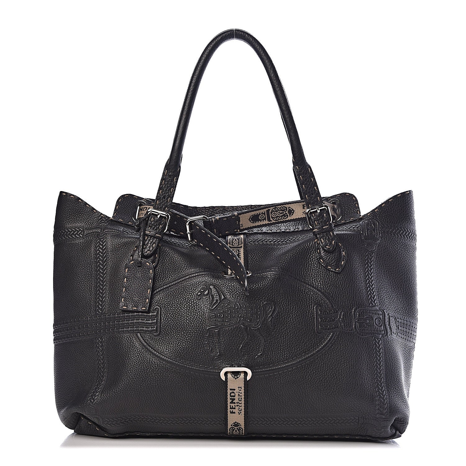 Fendi Calfskin Romano Selleria Large Villa Borghese Tote Black 1 of 10