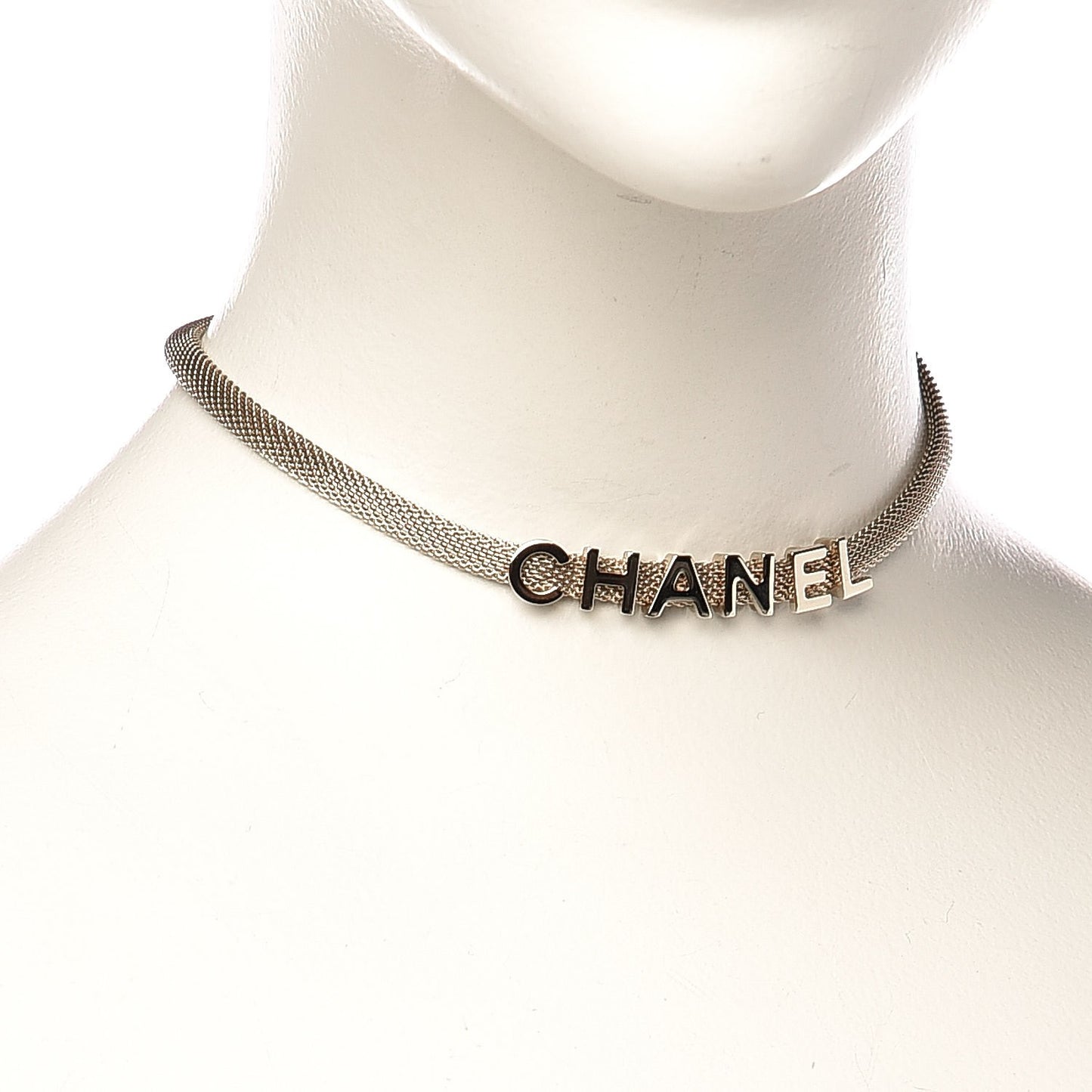 Mesh Logo Choker Necklace Gold