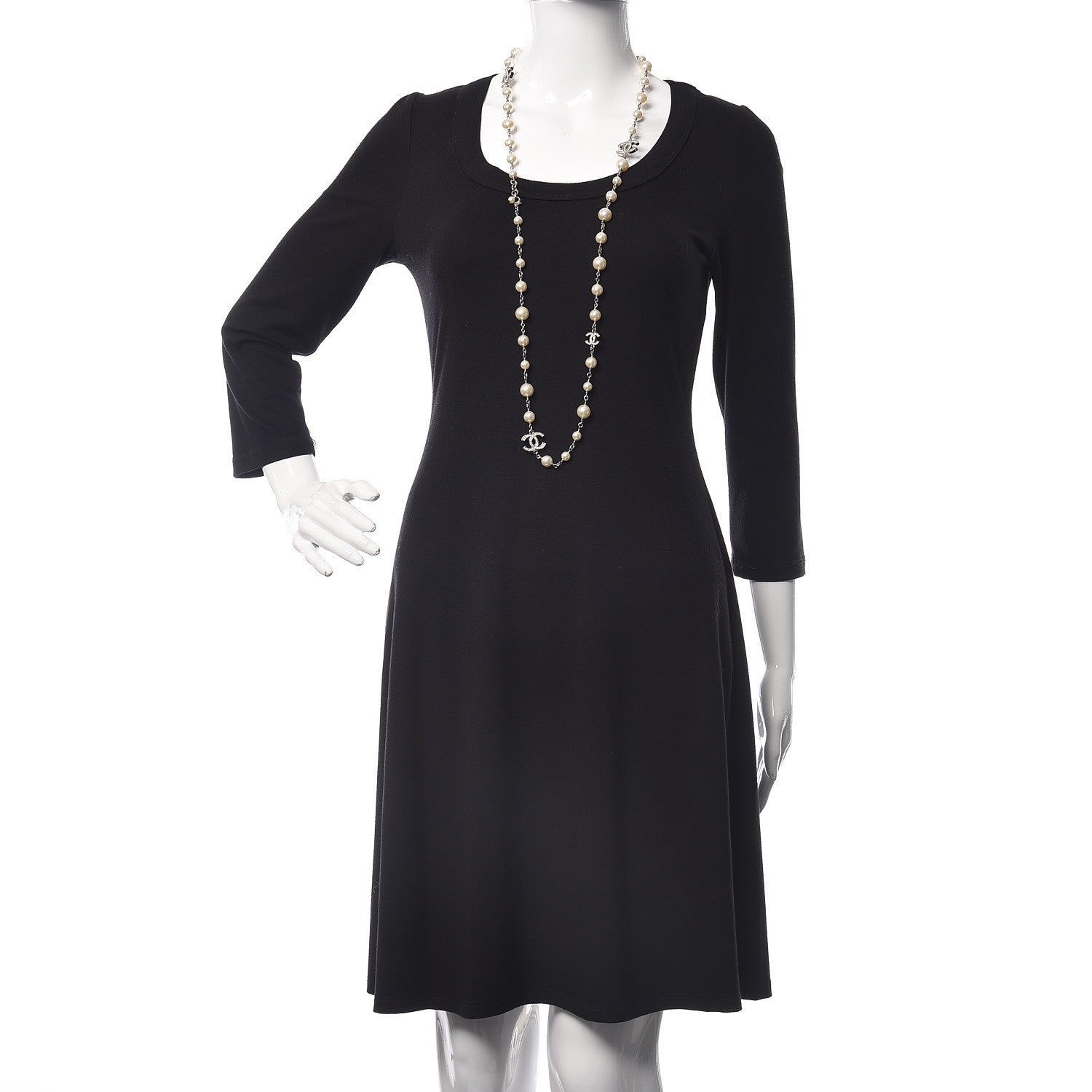 Chanel Crystal Pearl CC Long Necklace Silver 2 of 6