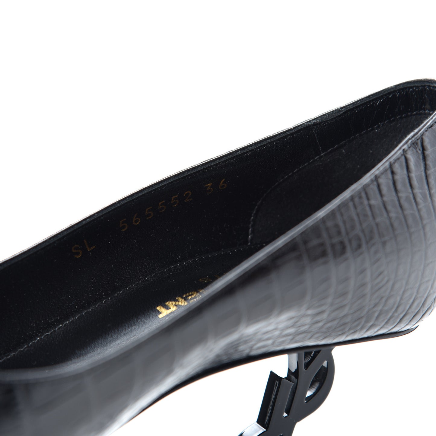 Calfskin Crocodile Embossed Opyum Pumps 36 Black