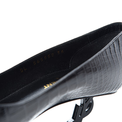 Saint Laurent Calfskin Crocodile Embossed Opyum Pumps 36 Black 10 of 11