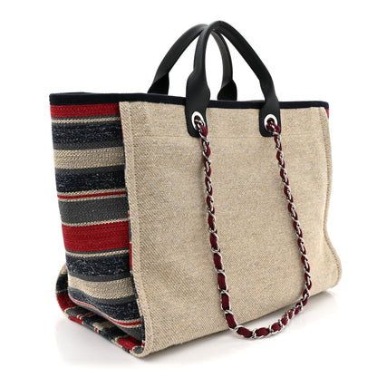Chanel Striped Canvas Medium Deauville Tote Beige 3 of 12