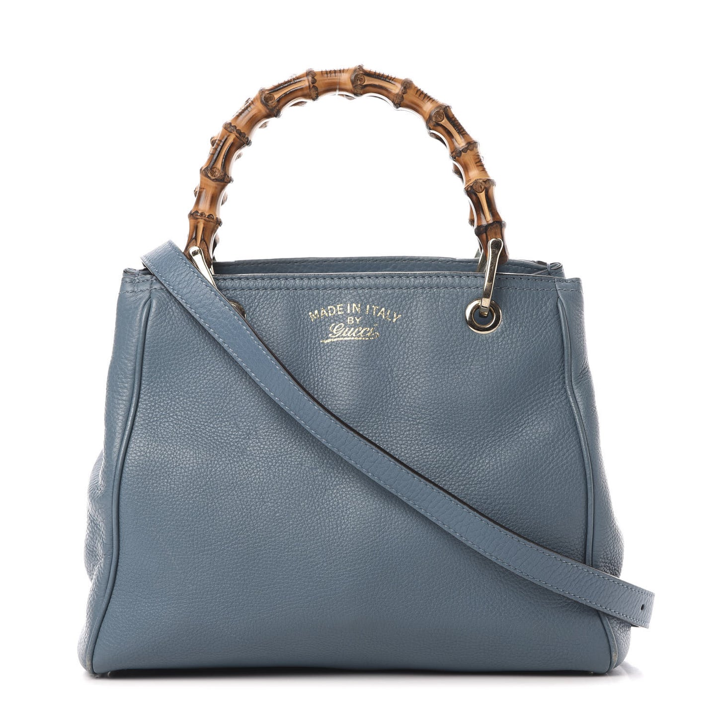 Calfskin Small Bamboo Shopper Tote Light Blue
