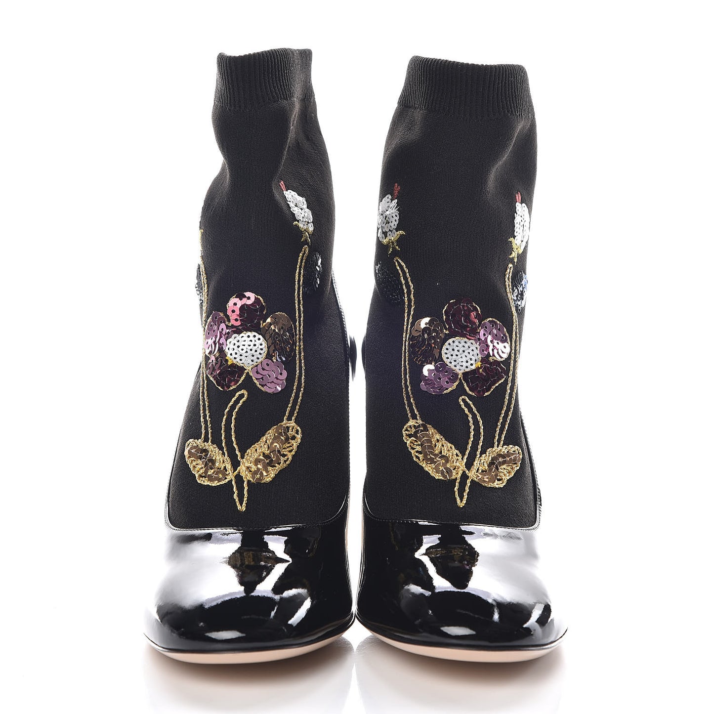 Patent Calfskin Candy Sock Ankle Boots 38 Black