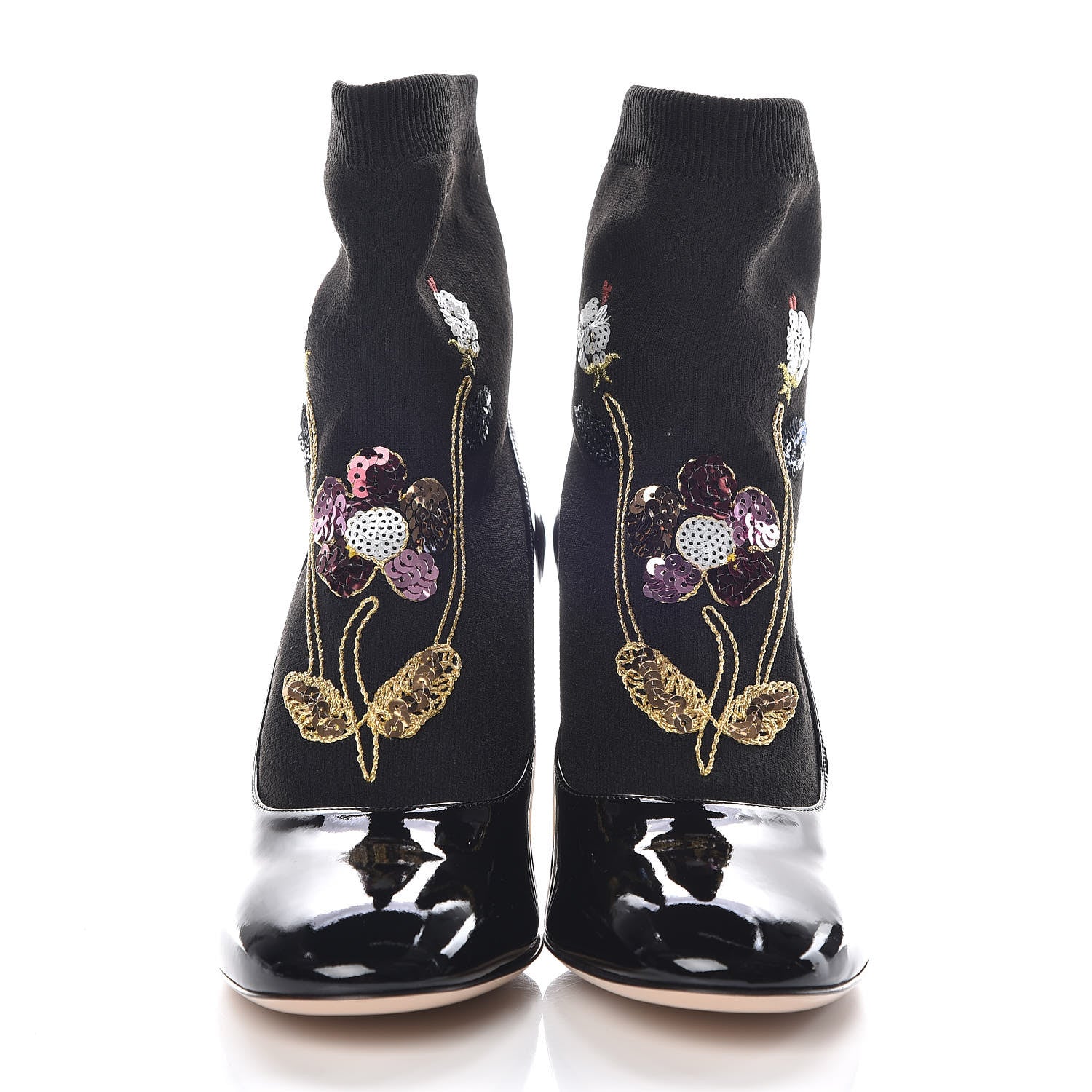 Gucci Patent Calfskin Candy Sock Ankle Boots 38 Black 2 of 8
