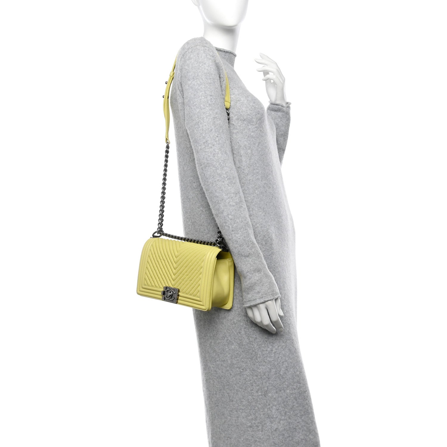 Chanel Wrinkled Lambskin Chevron Medium Boy Flap Yellow 2 of 12