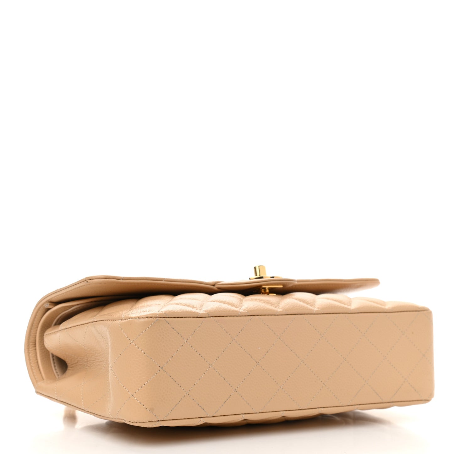 Caviar Quilted Medium Double Flap Beige