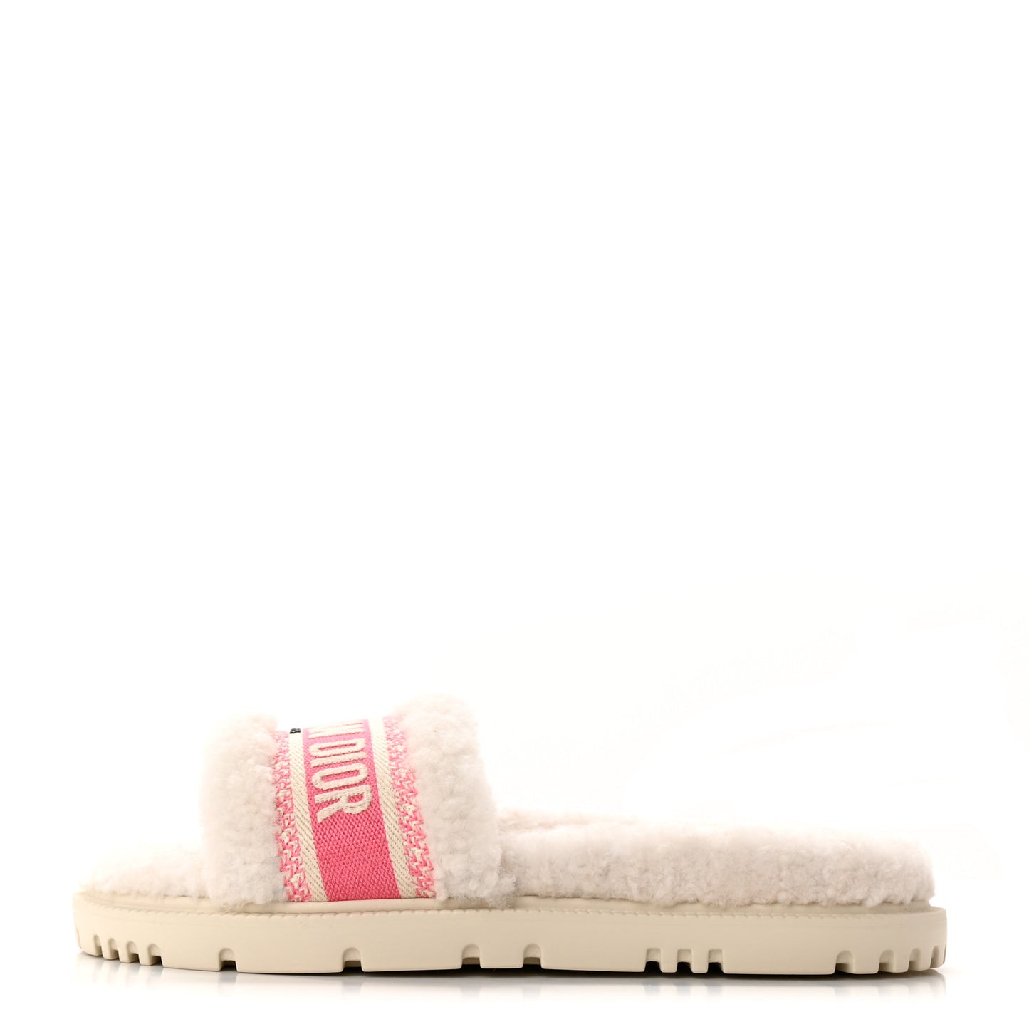 Shearling Canvas Embroidered Dway 10mm Slide Sandals 37.5 Pink White
