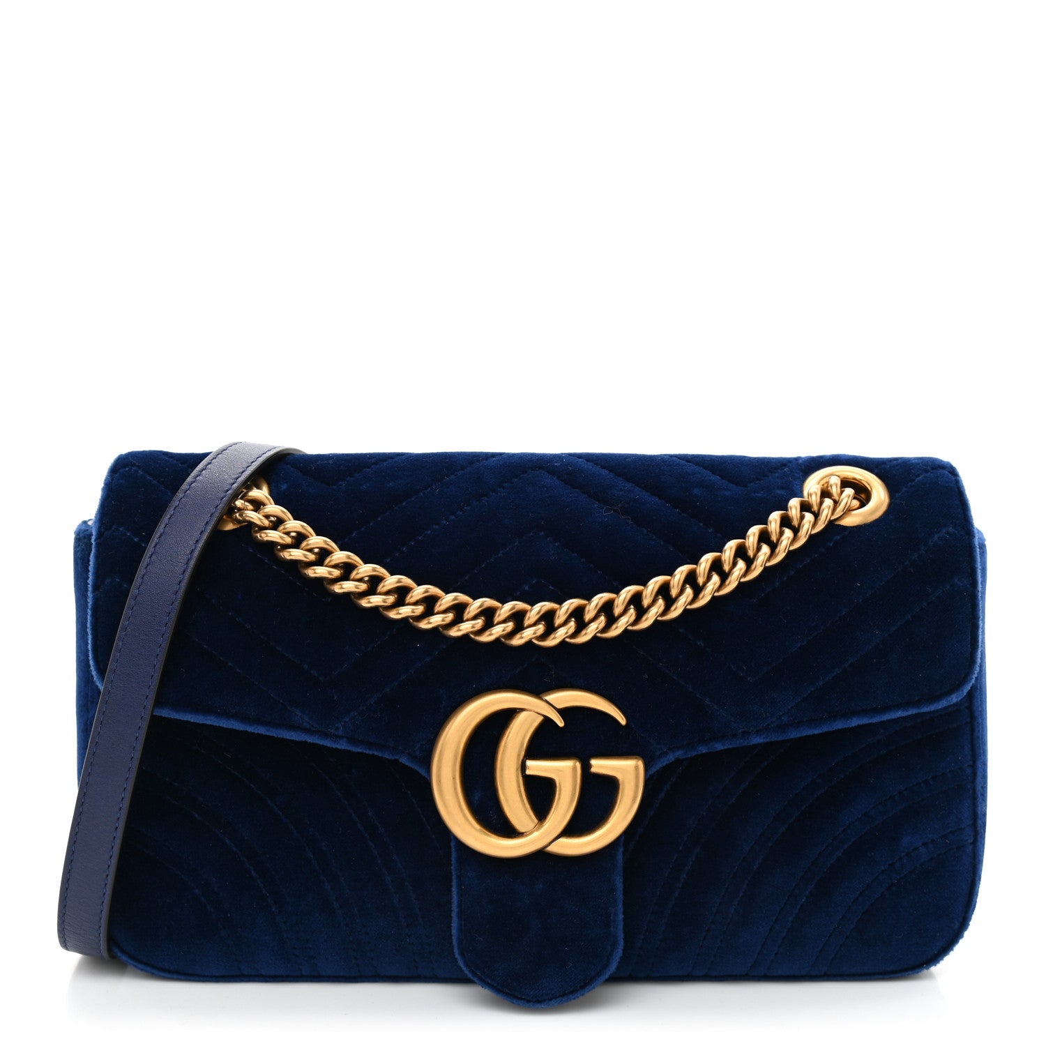 Gucci Velvet Matelasse Small GG Marmont Shoulder Bag Cobalt Blue 1 of 8