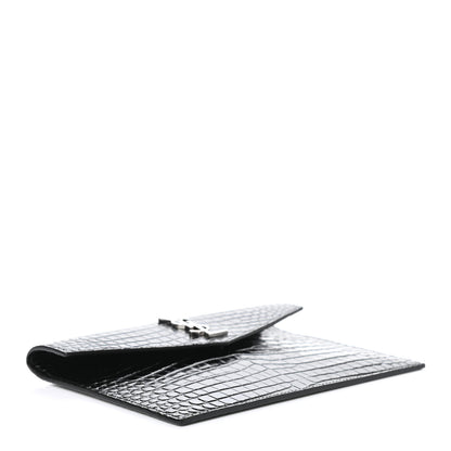 Saint Laurent Calfskin Crocodile Embossed Monogram Uptown Baby Pouch Black 3 of 4