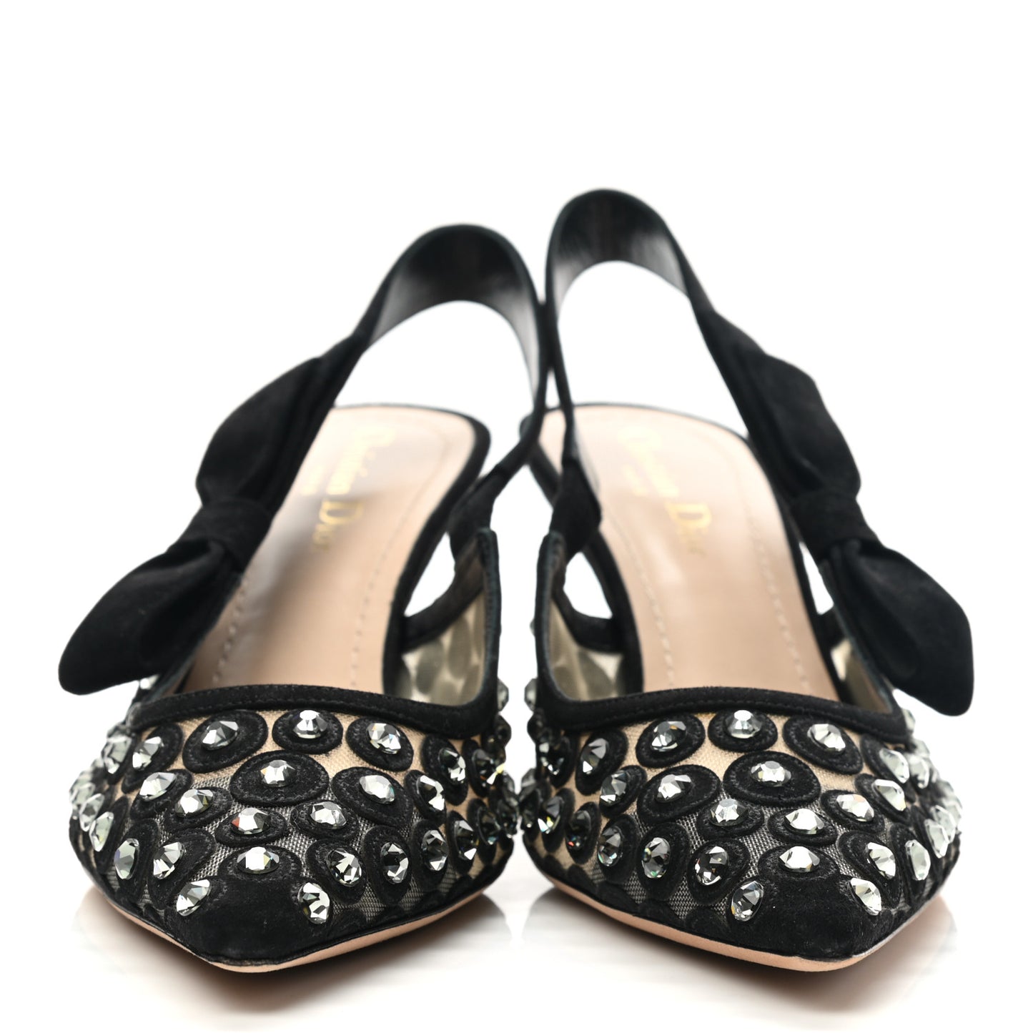 Suede Mesh Crystal Sling-Back Pumps 40 Black