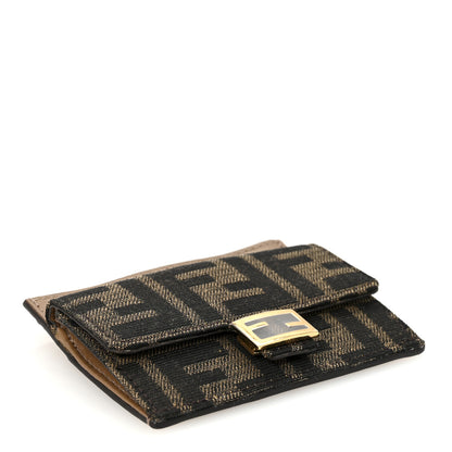 Fendi Fabric Jacquard FF 1974 Fold Over Card Holder Wallet Tobacco Moro 4 of 7