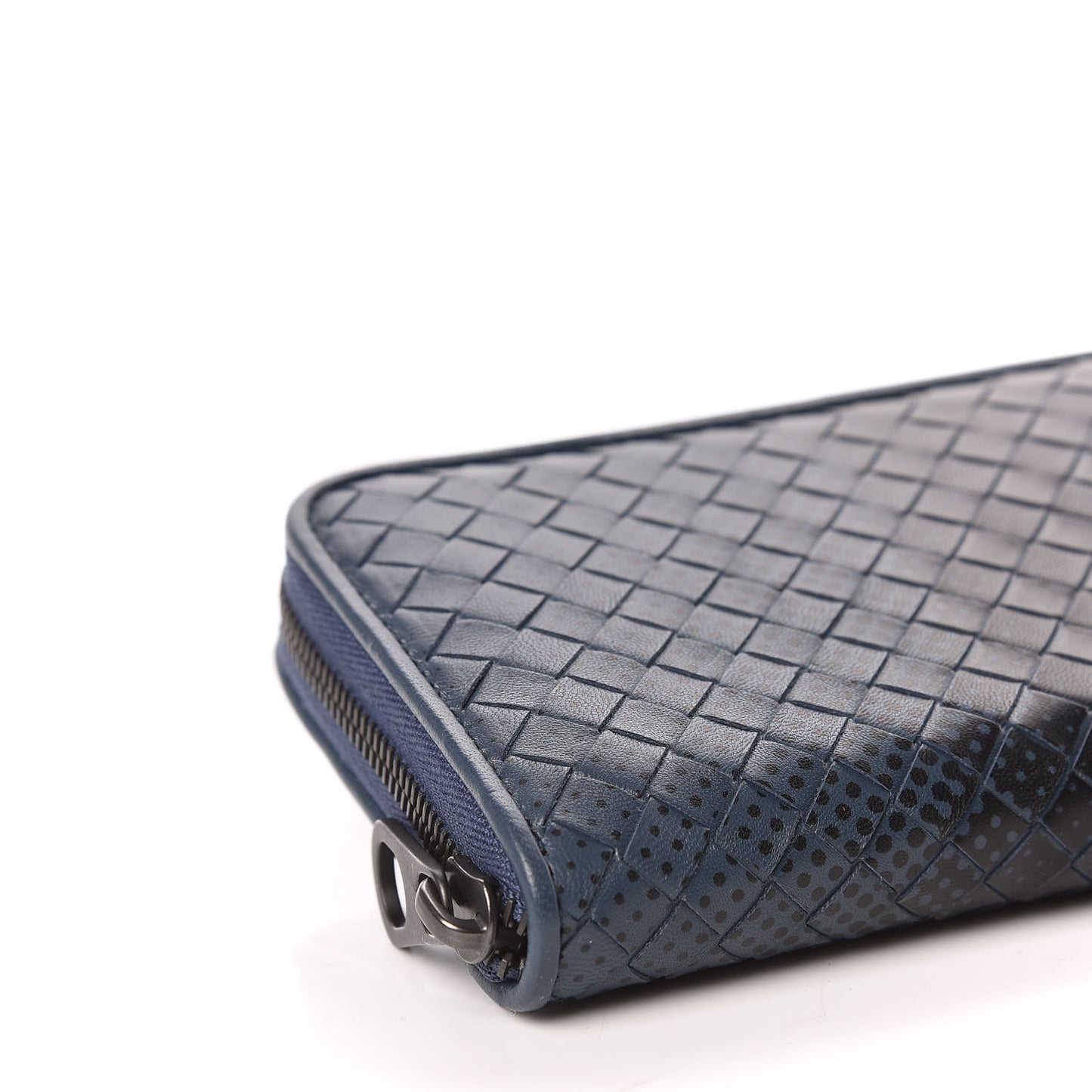 Nappa Intrecciato Gradient Spotted Zip Around Wallet Black Denim