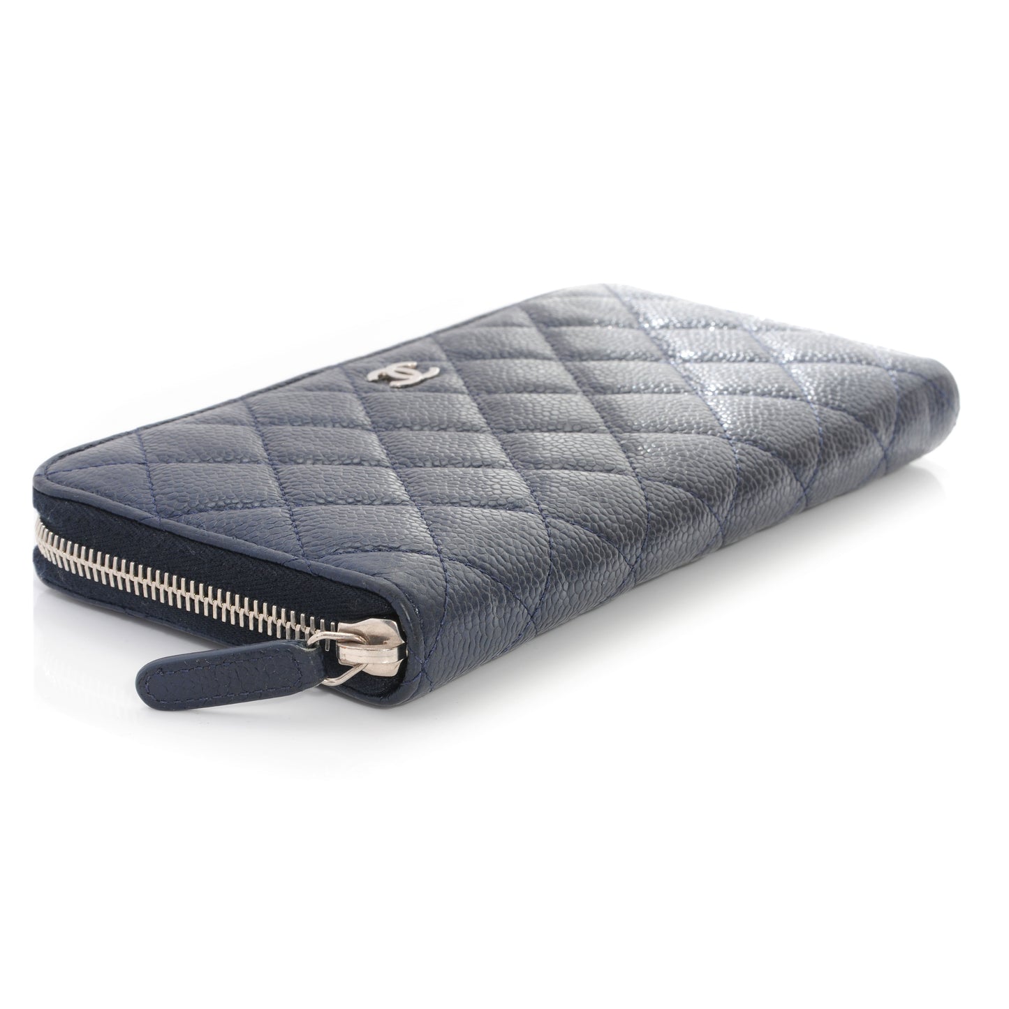 Caviar Quilted Zip Around Wallet Navy