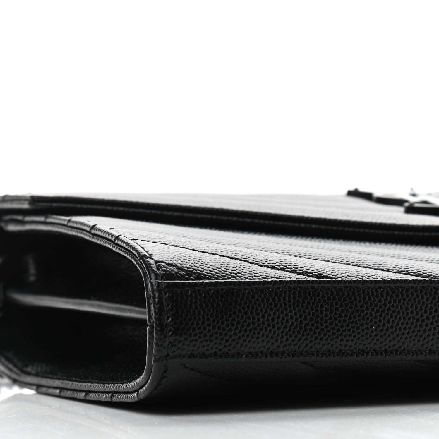 Saint Laurent Grain De Poudre Matelasse Chevron Monogram Chain Wallet Black 7 of 9