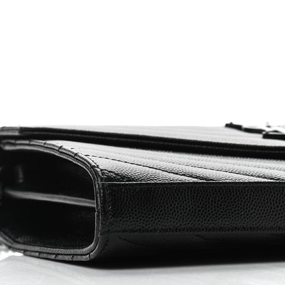 Saint Laurent Grain De Poudre Matelasse Chevron Monogram Chain Wallet Black 7 of 9