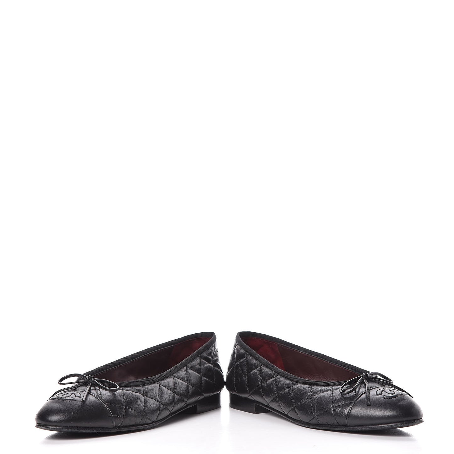 Aged Calfskin Quilted CC Cap Toe Ballerina Flats 36.5 Black