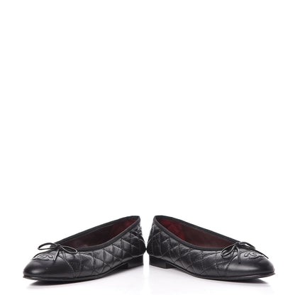 Chanel Aged Calfskin Quilted CC Cap Toe Ballerina Flats 36.5 Black 5 of 14