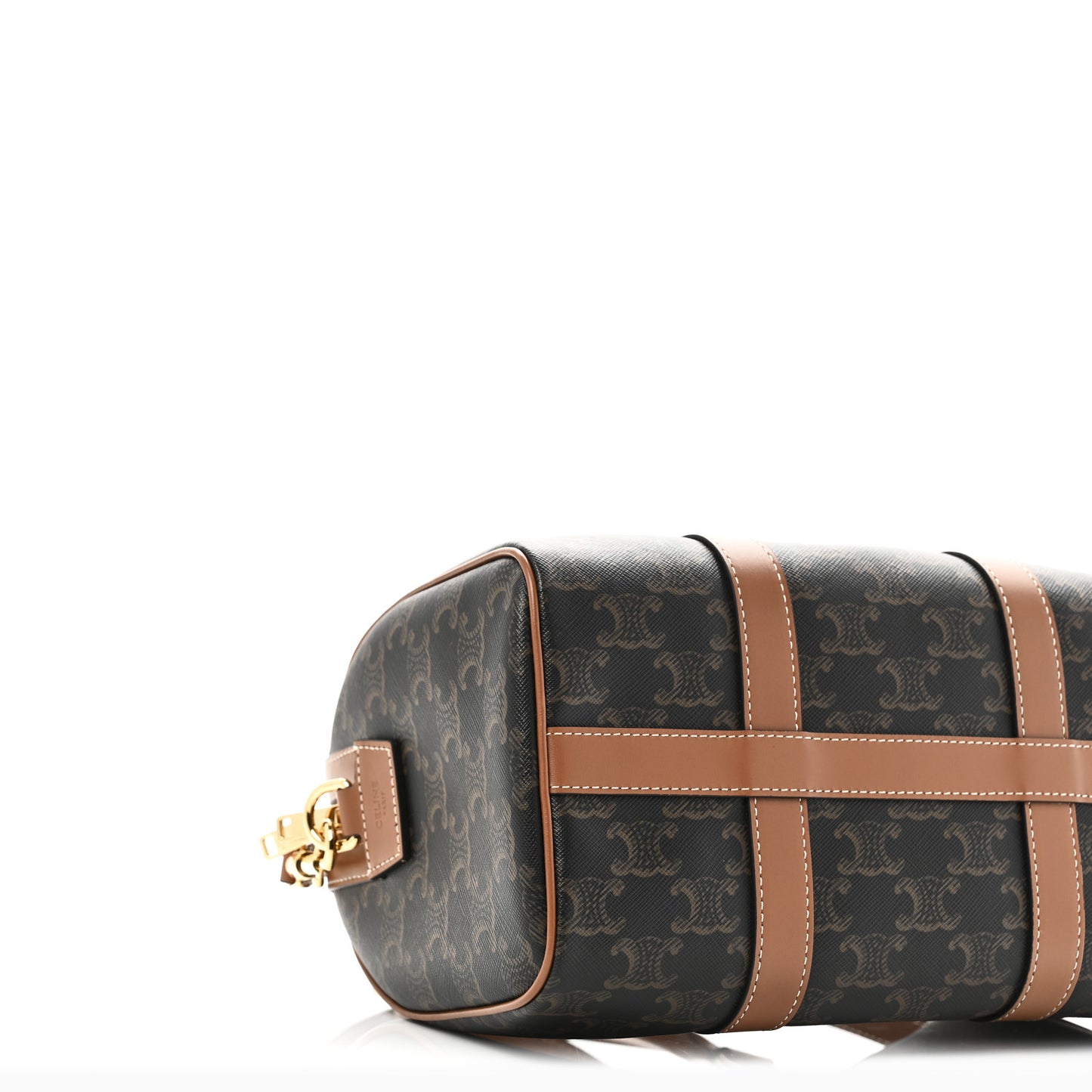 Triomphe Canvas Calfskin Medium Boston Bag Tan