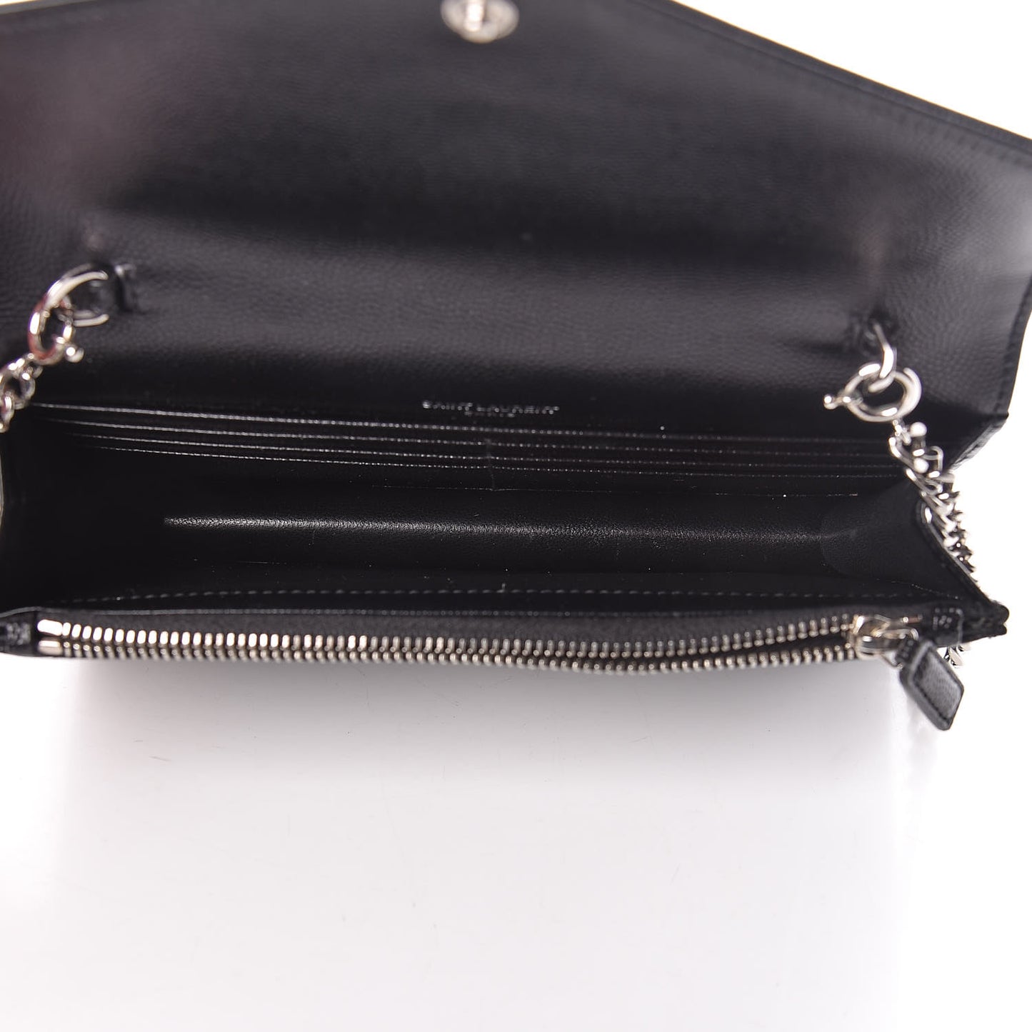 Grain De Poudre Matelasse Chevron Monogram Envelope Chain Wallet Black