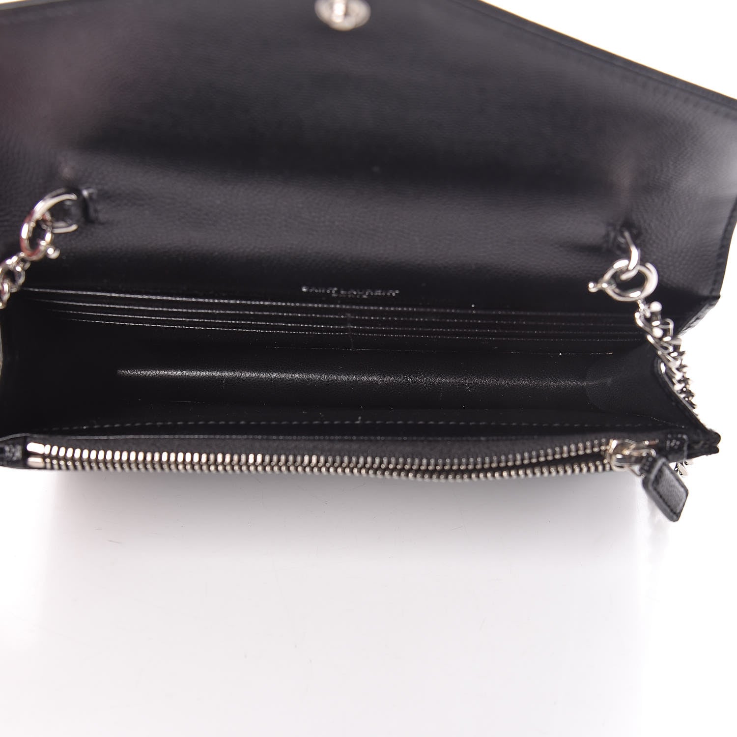 Saint Laurent Grain De Poudre Matelasse Chevron Monogram Envelope Chain Wallet Black 5 of 10