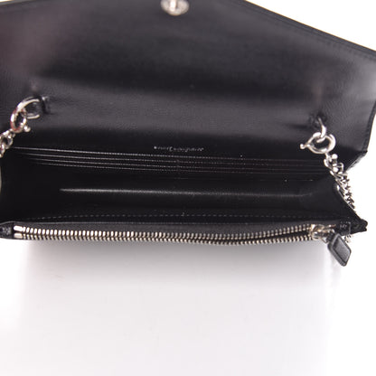 Saint Laurent Grain De Poudre Matelasse Chevron Monogram Envelope Chain Wallet Black 5 of 10
