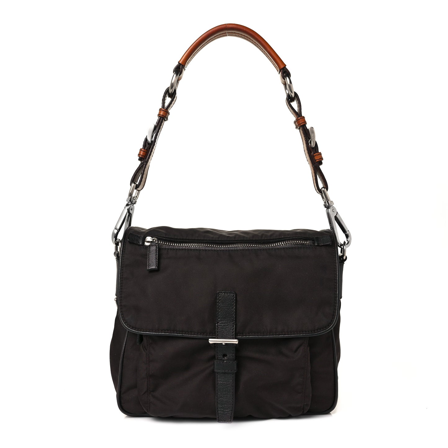 Tessuto Vela Saffiano Flap Shoulder Bag Brown