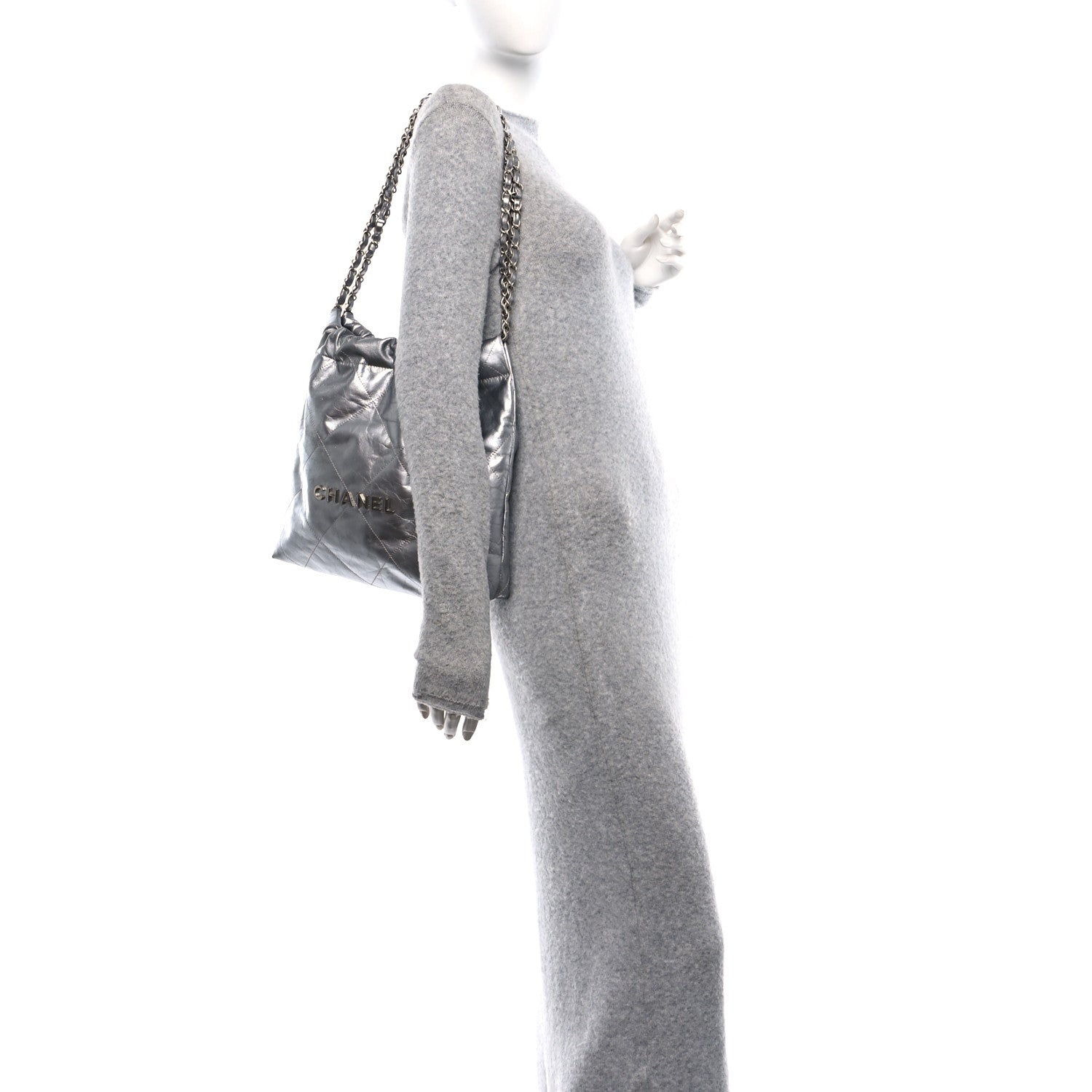 Chanel Metallic Calfskin Quilted Small Chanel 22 Silver 2 of 13