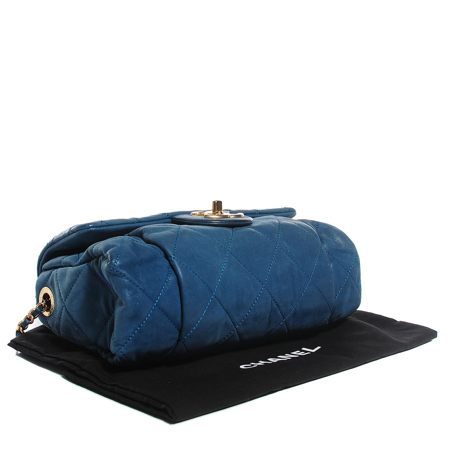 Iridescent Calfskin Chic Quilt Small Flap Dark Blue