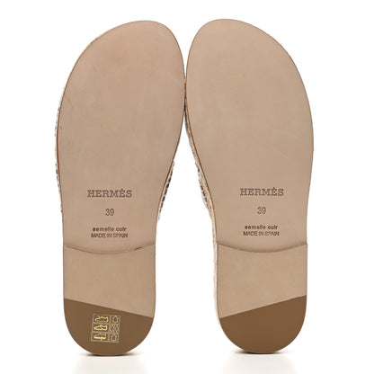 Hermes Calfskin Antigua Espadrille Sandals 39 Naturel Safari 5 of 9