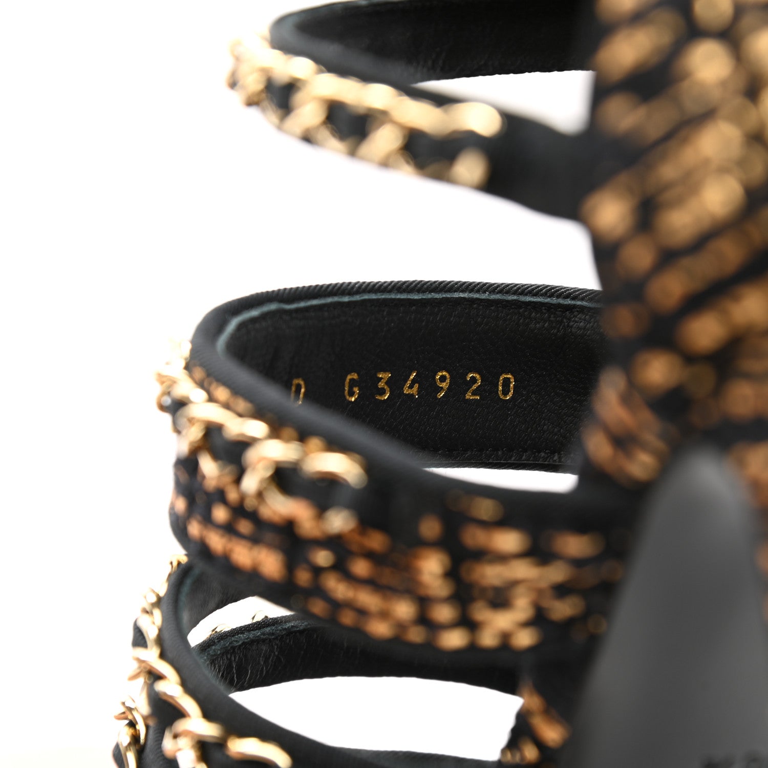 Chanel Metallic Tweed Gladiator Chain Sandals 38.5 Black Gold 8 of 9