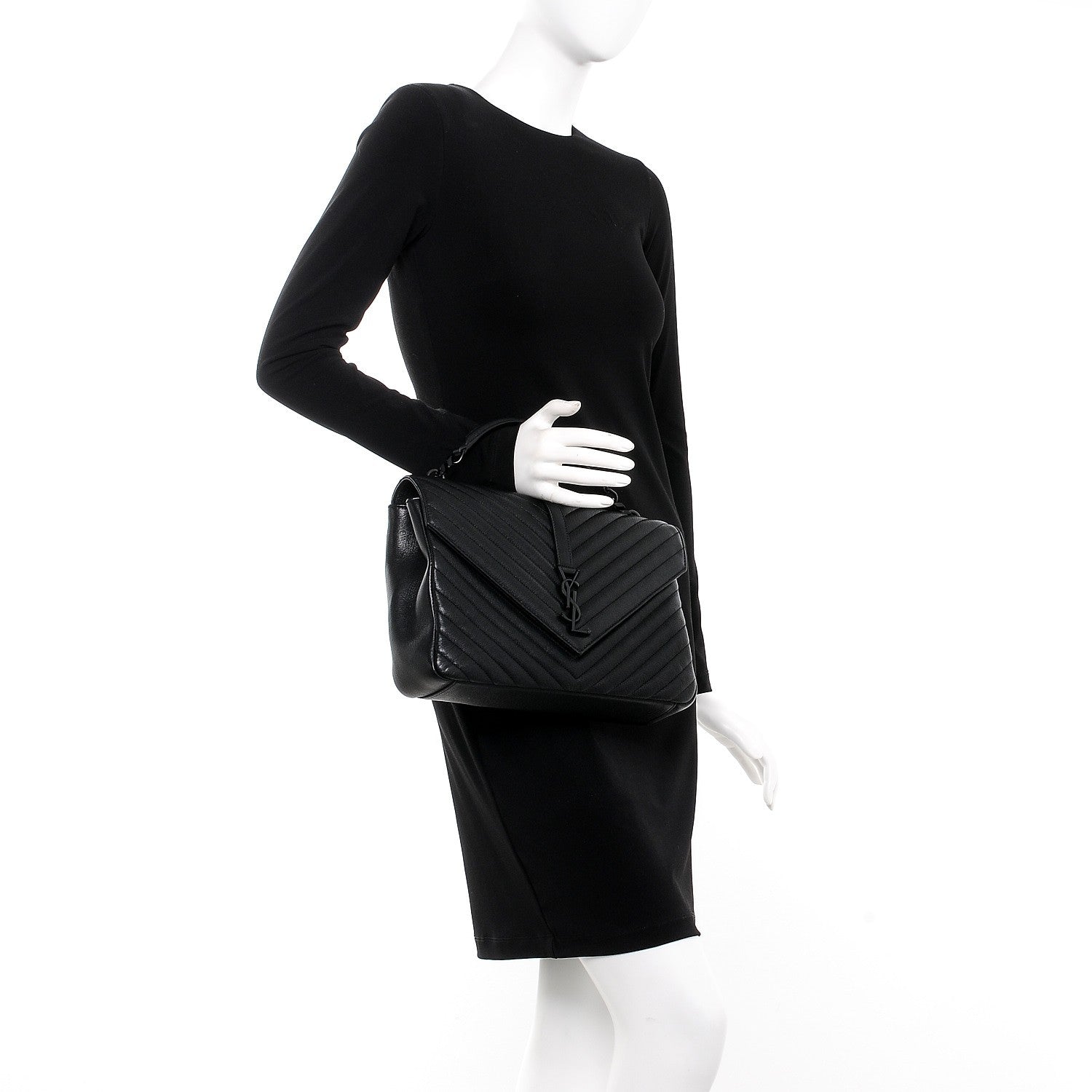 Saint Laurent Sheepskin Matelasse Chevron Monogram Large College Satchel Black 3 of 9