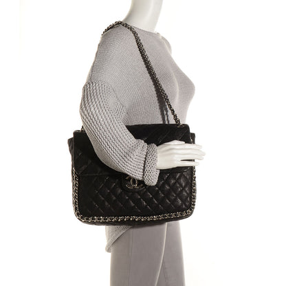Chanel Crumpled Lambskin Chain Around Maxi Flap Bag Black 2 of 8