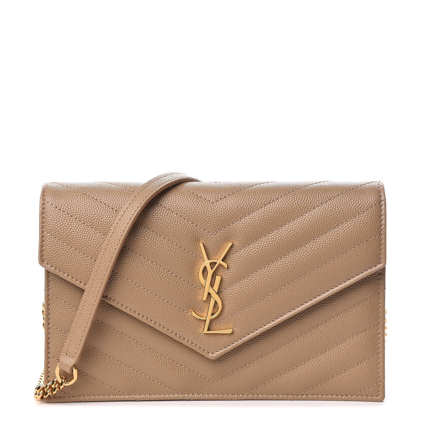 Grain De Poudre Matelasse Chevron Monogram Envelope Chain Wallet Dark Latte