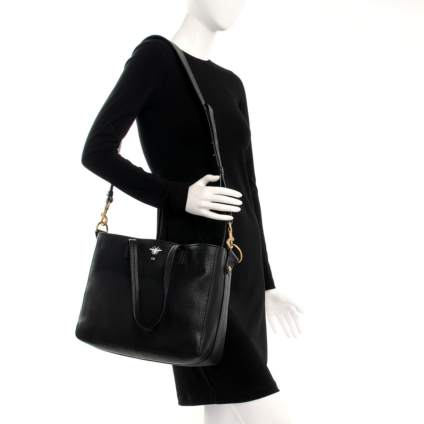 Grained Calfskin D-Bee Shopper Black