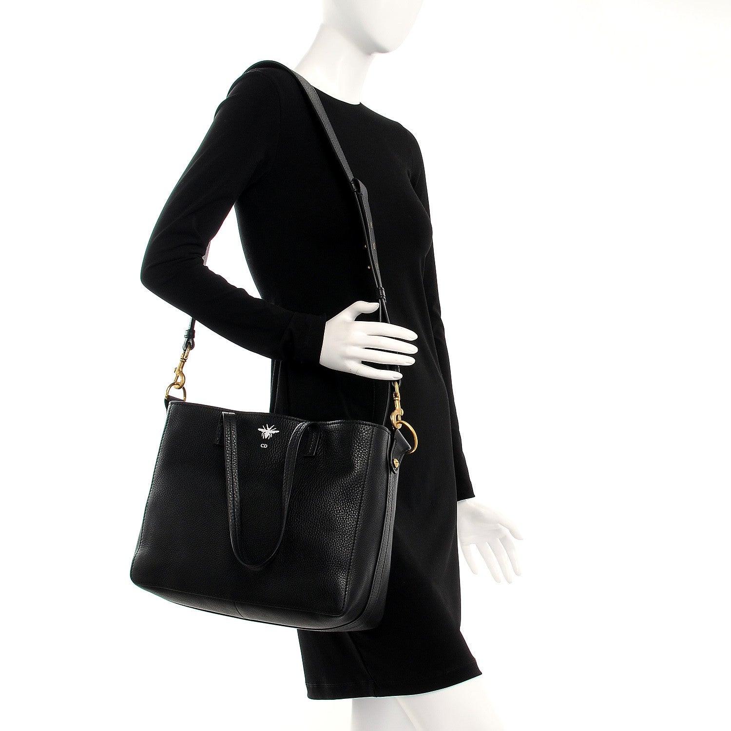 Christian Dior Grained Calfskin D-Bee Shopper Black 2 of 10