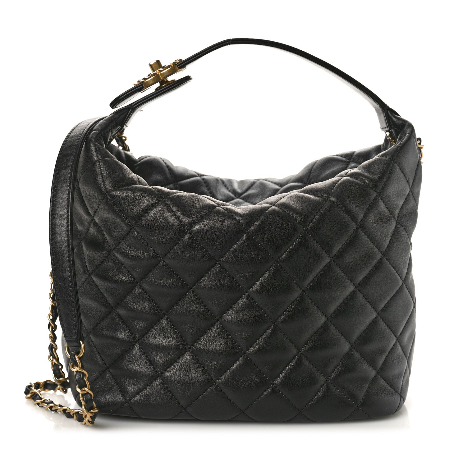 Lambskin Quilted Large Perfect Meeting Hobo Black