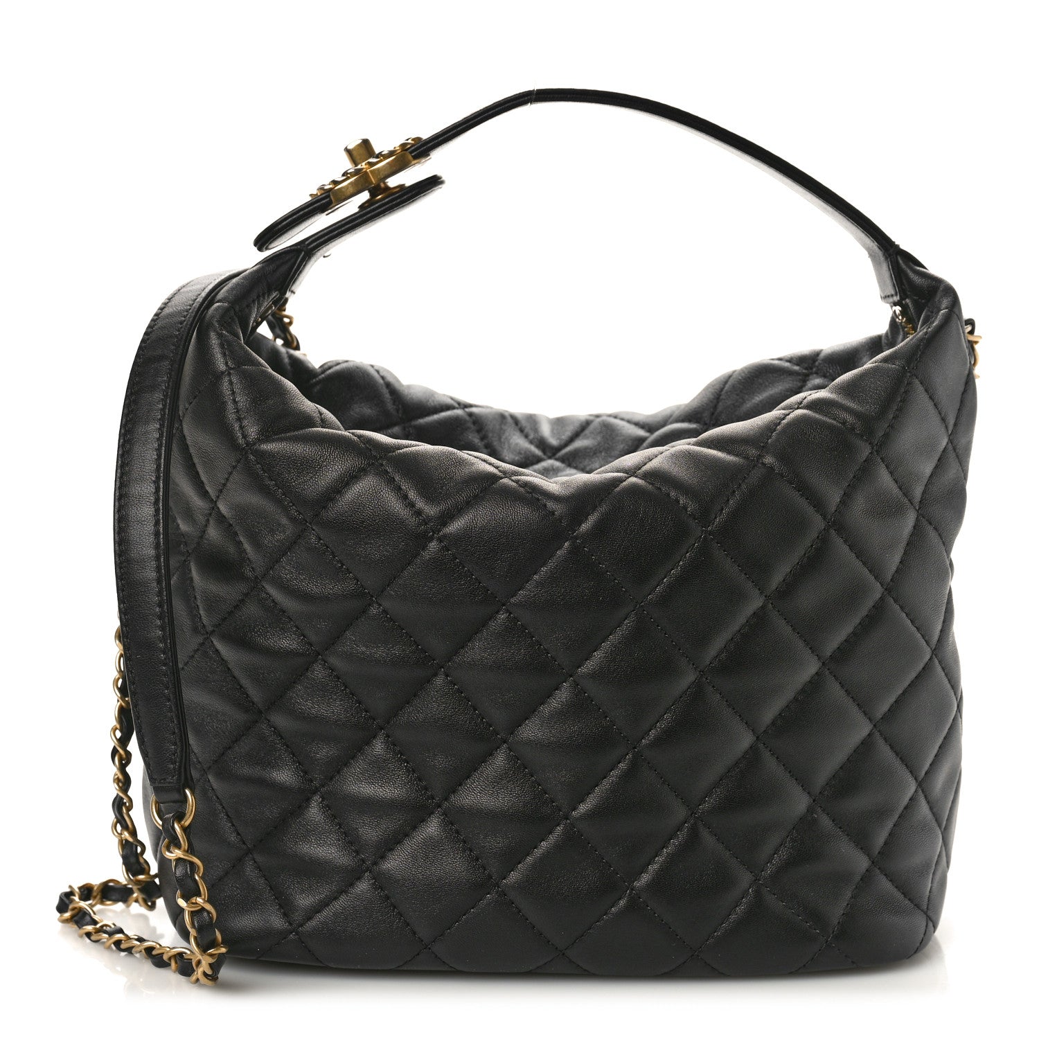 Chanel Lambskin Quilted Large Perfect Meeting Hobo Black 1 of 10