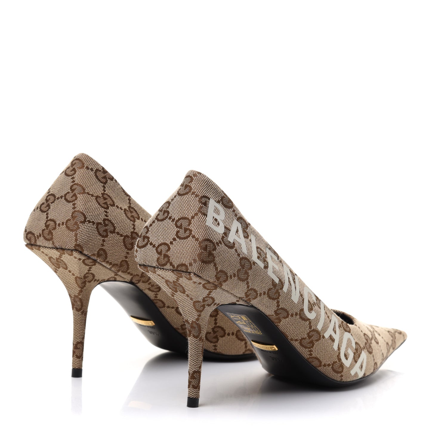 X GUCCI GG Monogram Square Knife 80mm Pumps 39.5 Beige Ebony