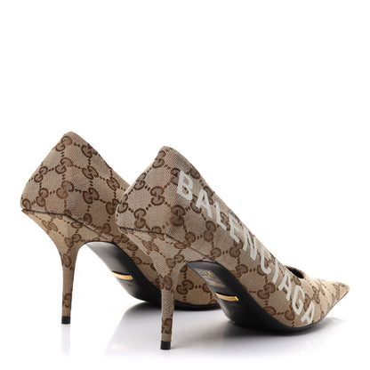 Balenciaga X GUCCI GG Monogram Square Knife 80mm Pumps 39.5 Beige Ebony 4 of 9