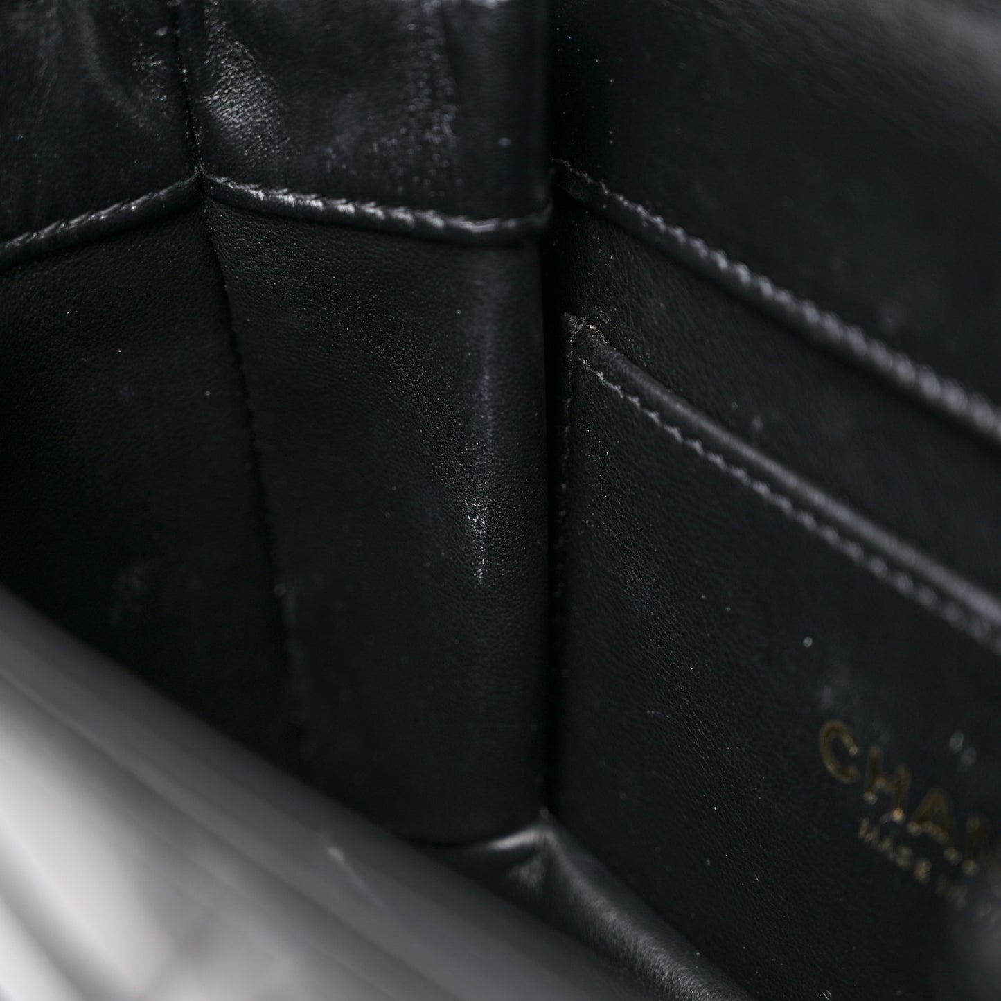 Shiny Calfskin Quilted Mini Chain Top Handle Flap Black