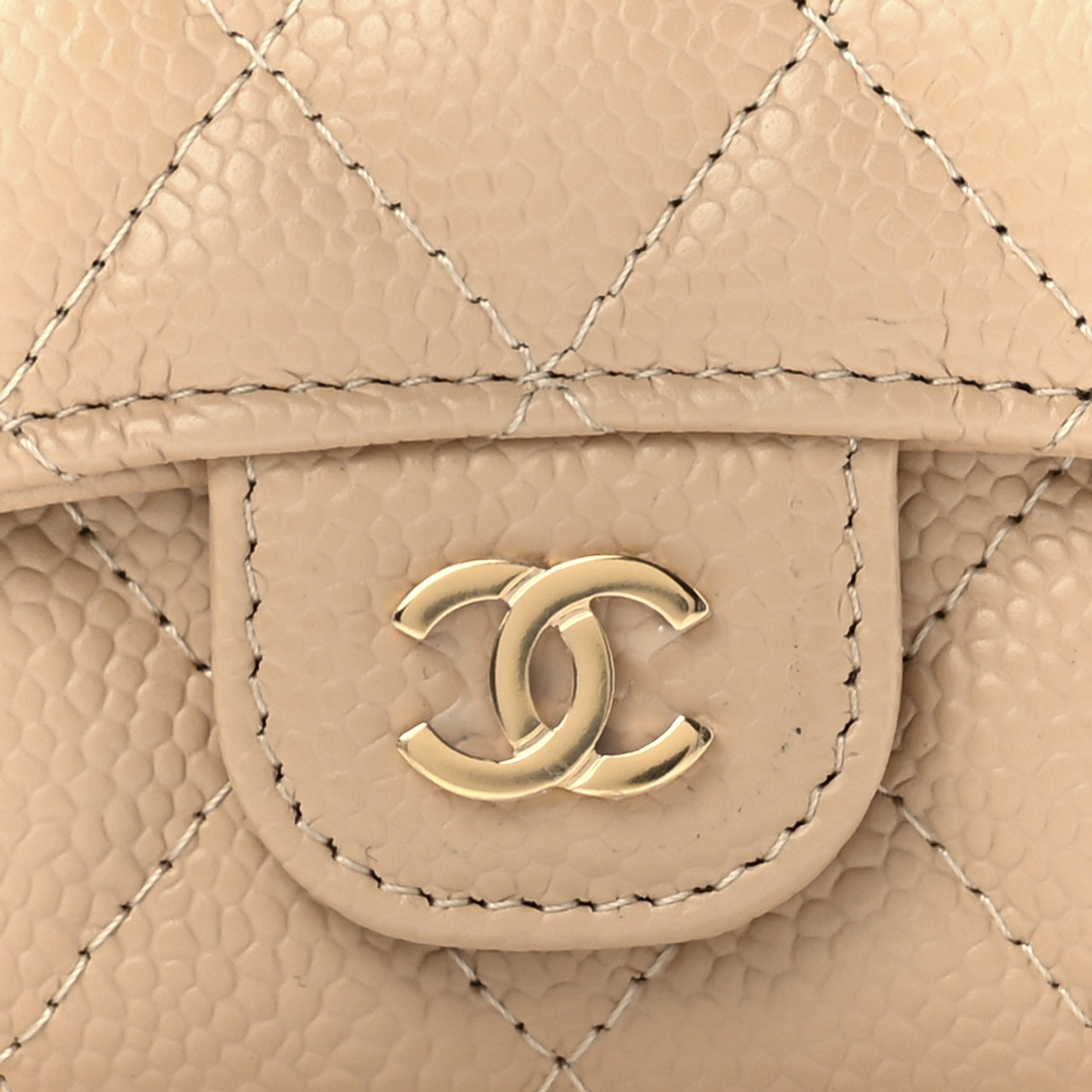 Caviar Quilted Flap Card Holder Wallet Light Beige
