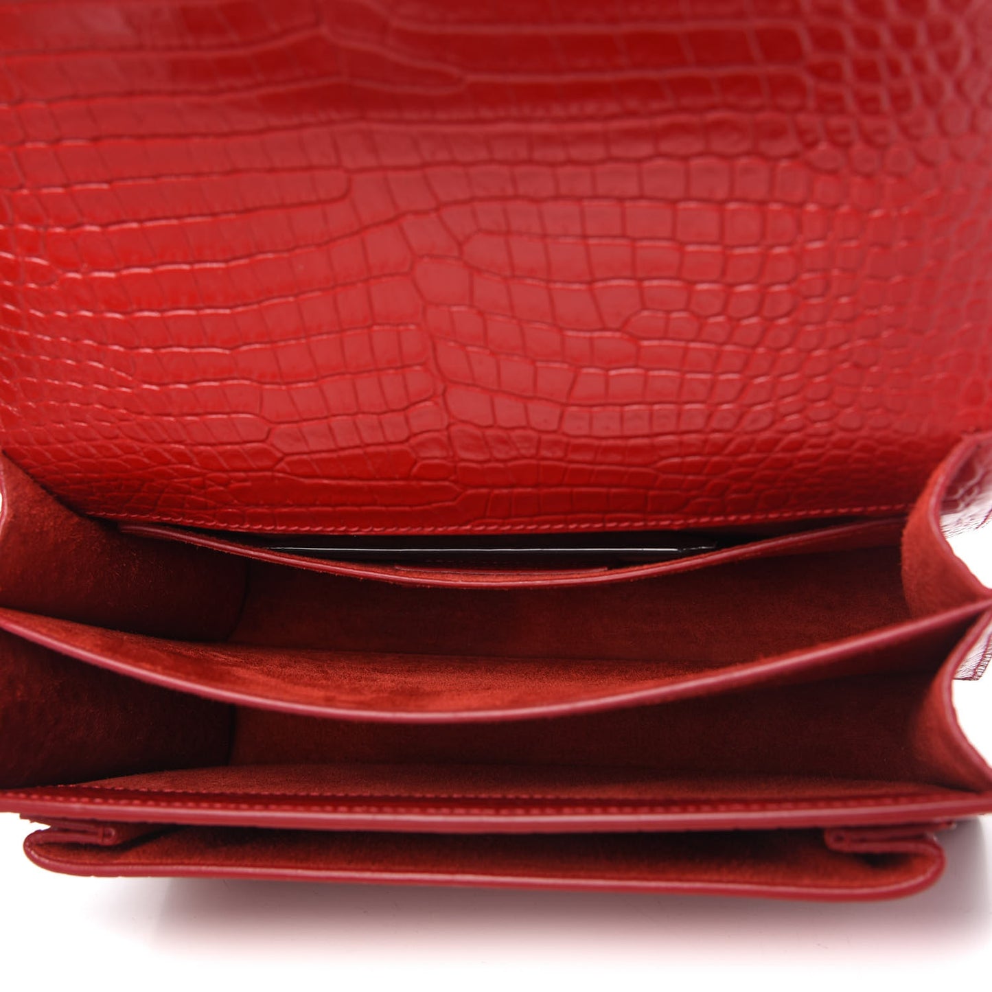 Calfskin Crocodile Embossed Medium Monogram Sunset Rouge Eros