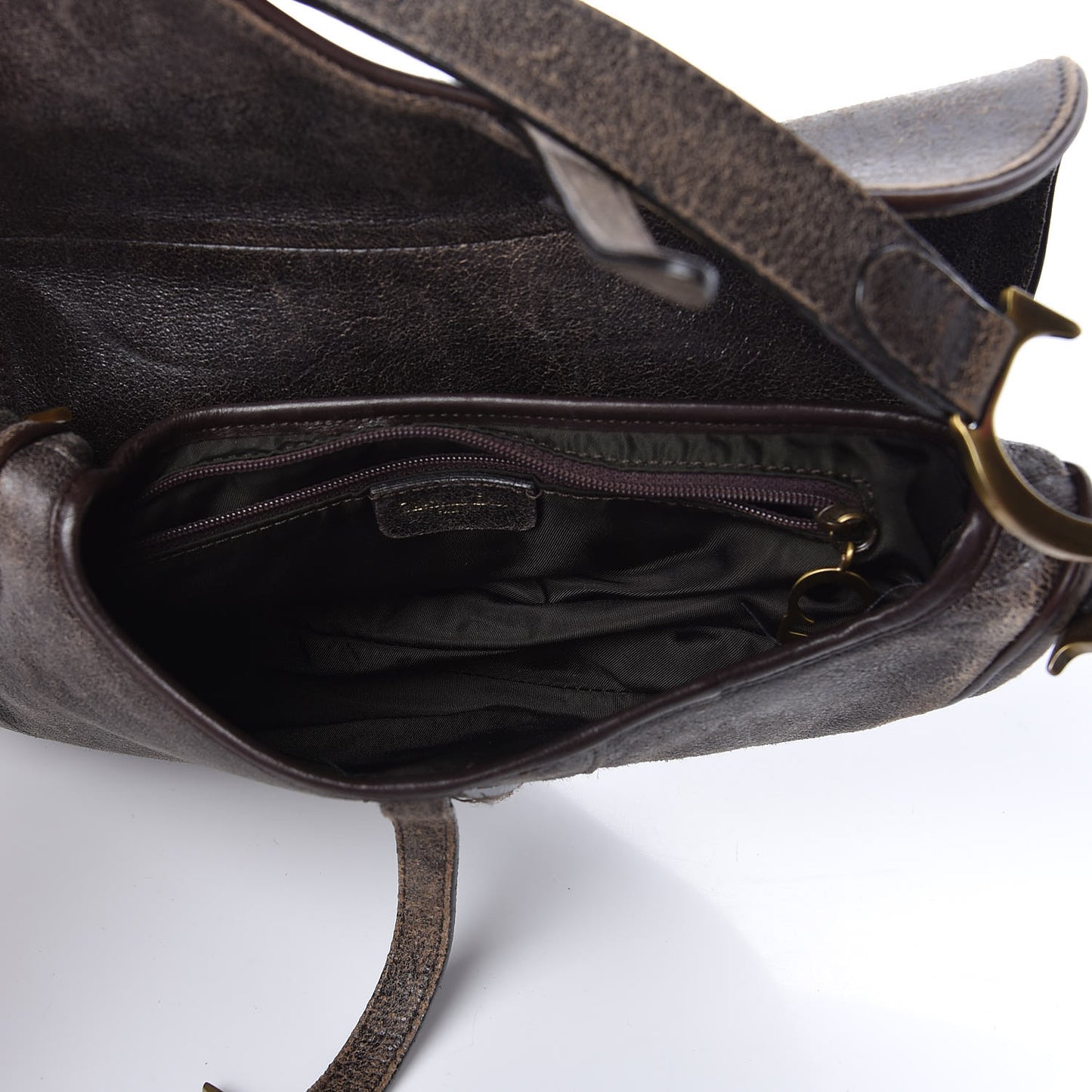 Distressed Calfskin Mini Saddle Bag Brown