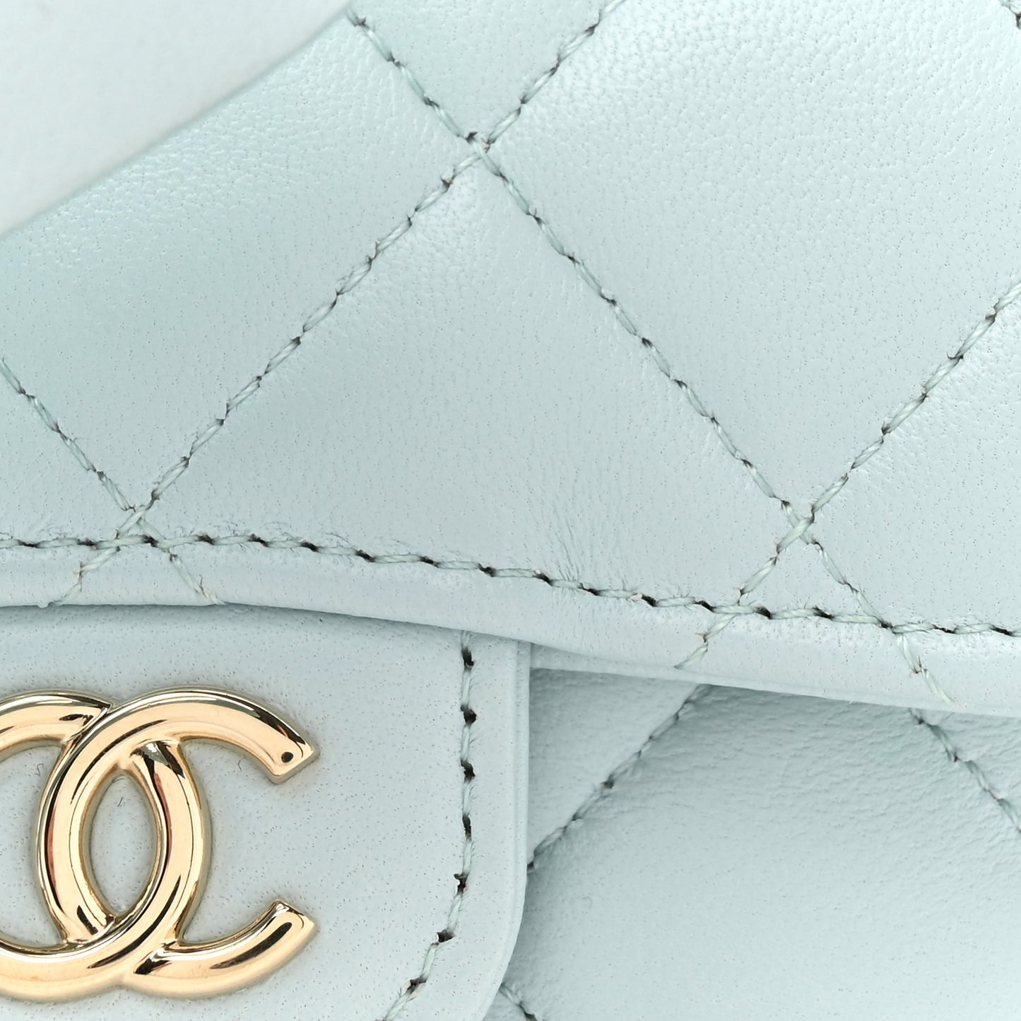 Lambskin Quilted Flap Bow Chain Waist Bag Light Blue