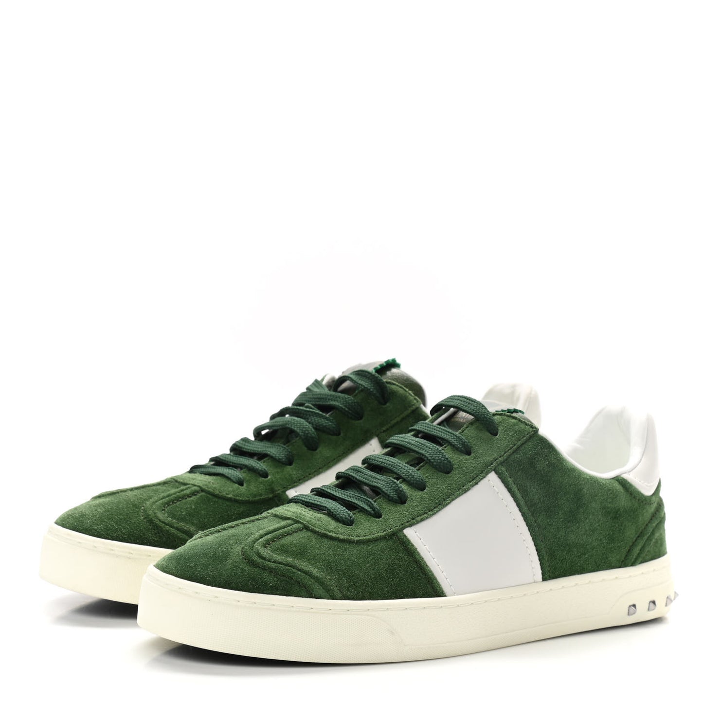 Suede Calfskin Mens Rockstud Flycrew Sneakers 41 Olive White