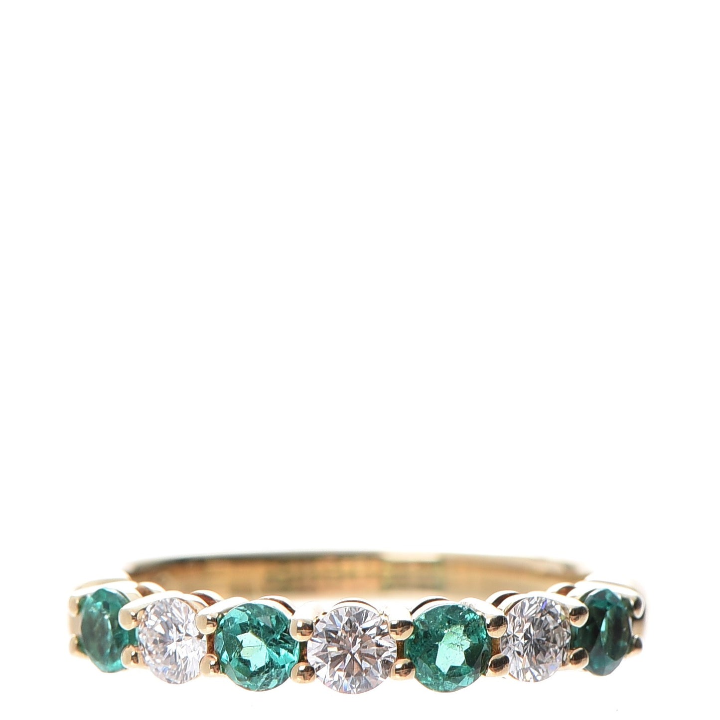18K Yellow Gold Emerald Diamond Band Ring 4.75
