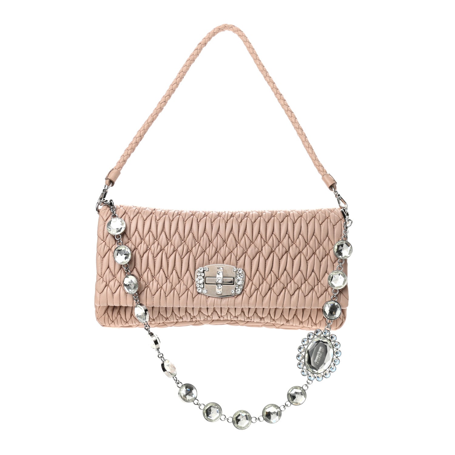 Miu Miu Nappa Matelasse Crystal Flap Clutch Cammeo 1 of 8