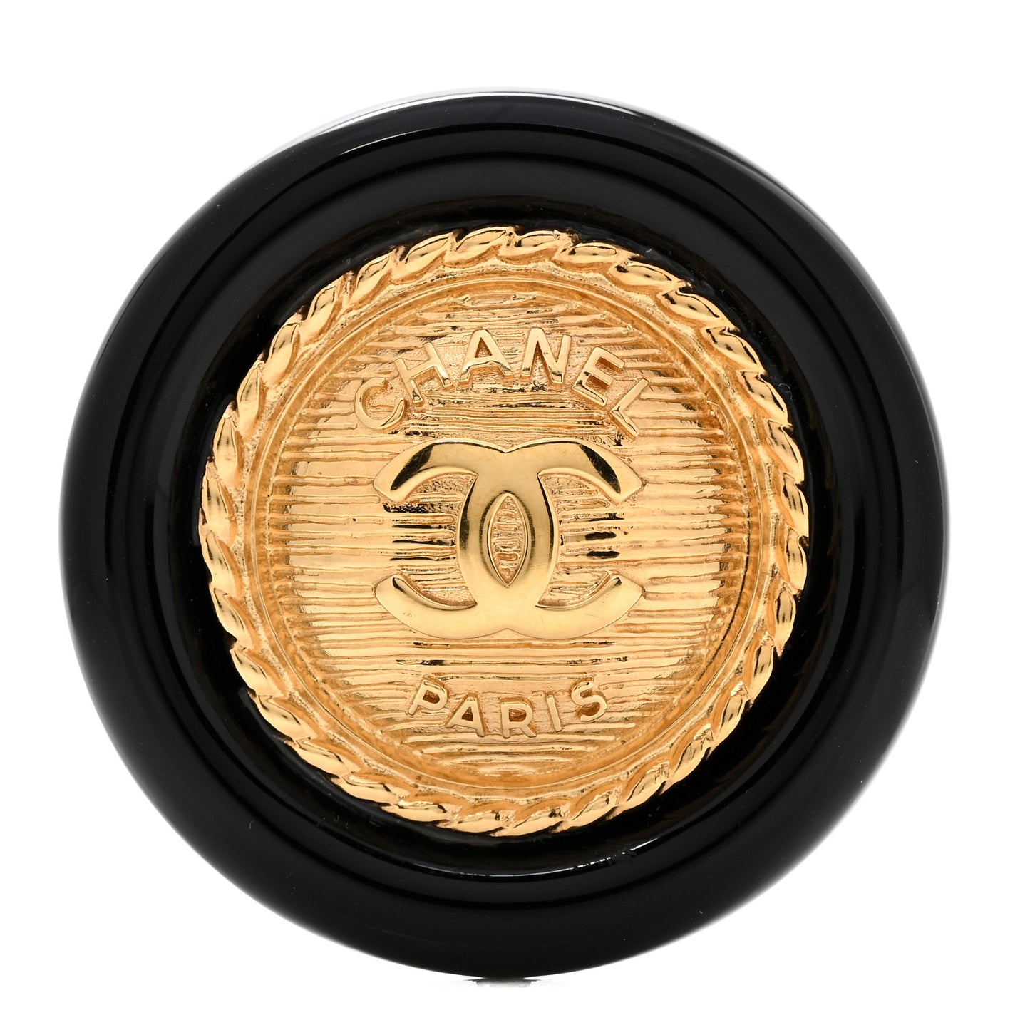 Resin CC Button Brooch Gold Black
